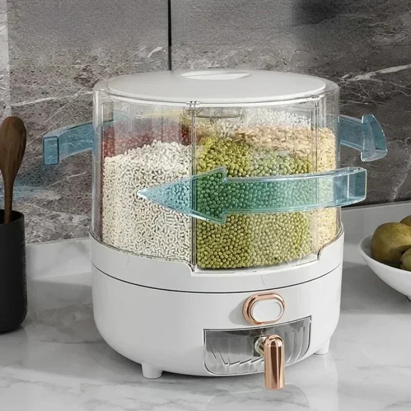 Rotating Airtight Grain Dispenser Multi Compartment Rice Storage Container 1