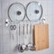 Punch Free Stainless Steel Kitchen Wall Rack Organizer with Hooks for Knives Pots and Utensils