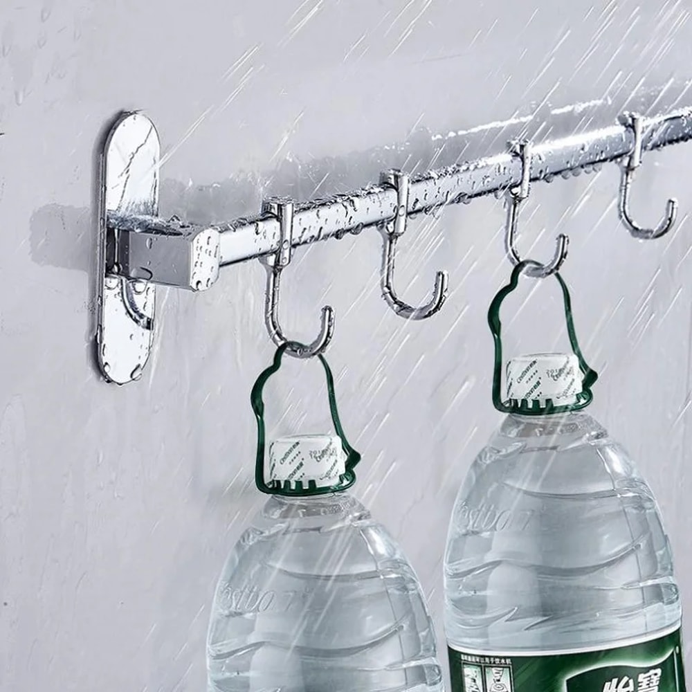 Punch Free Stainless Steel Kitchen Wall Rack Organizer with Hooks for Knives Pots and Utensils