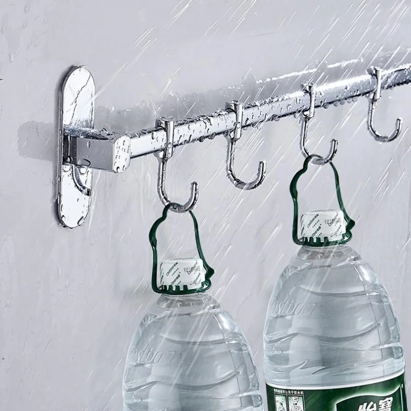 Punch Free Stainless Steel Kitchen Wall Rack Organizer with Hooks for Knives Pots and Utensils