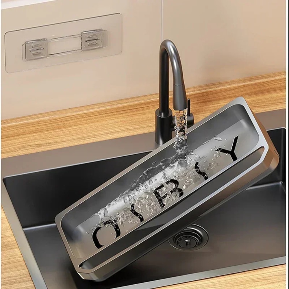 Self Draining Kitchen Sink Organizer with Faucet Hook & Sponge Holder Rack