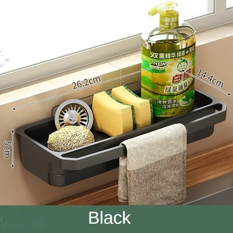 Self Draining Kitchen Sink Organizer with Faucet Hook & Sponge Holder Rack