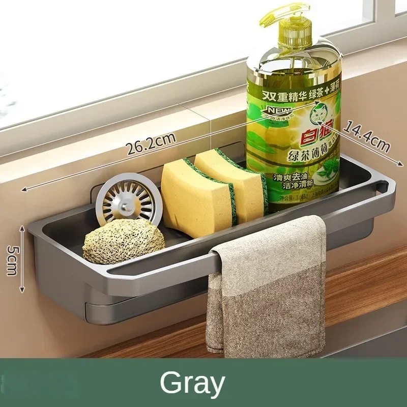 Self Draining Kitchen Sink Organizer with Faucet Hook & Sponge Holder Rack