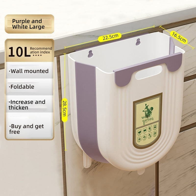 Space Saving Kitchen Hanging Trash Can Foldable Cabinet Door Waste Bin 4