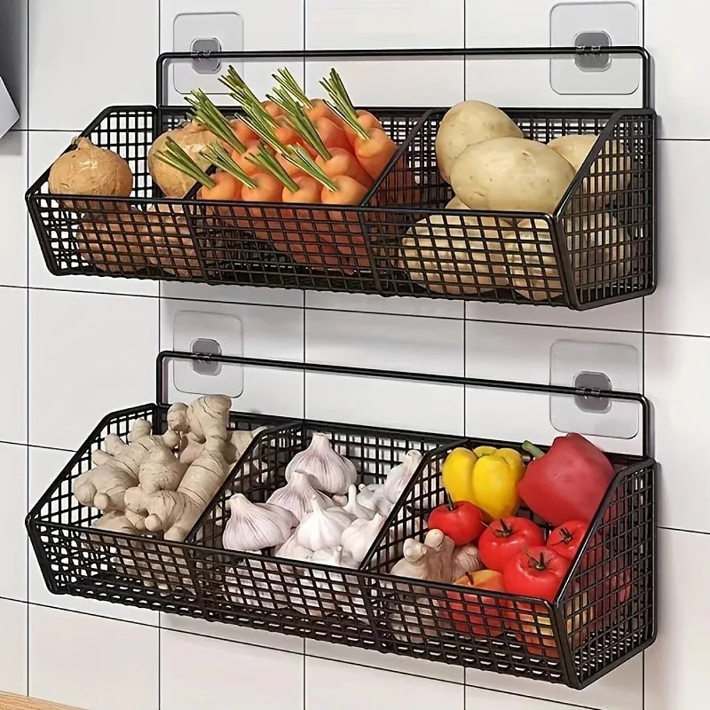 Wall Mounted Garlic Storage Box & Onion Organizer Shelf for Kitchen Space Saving