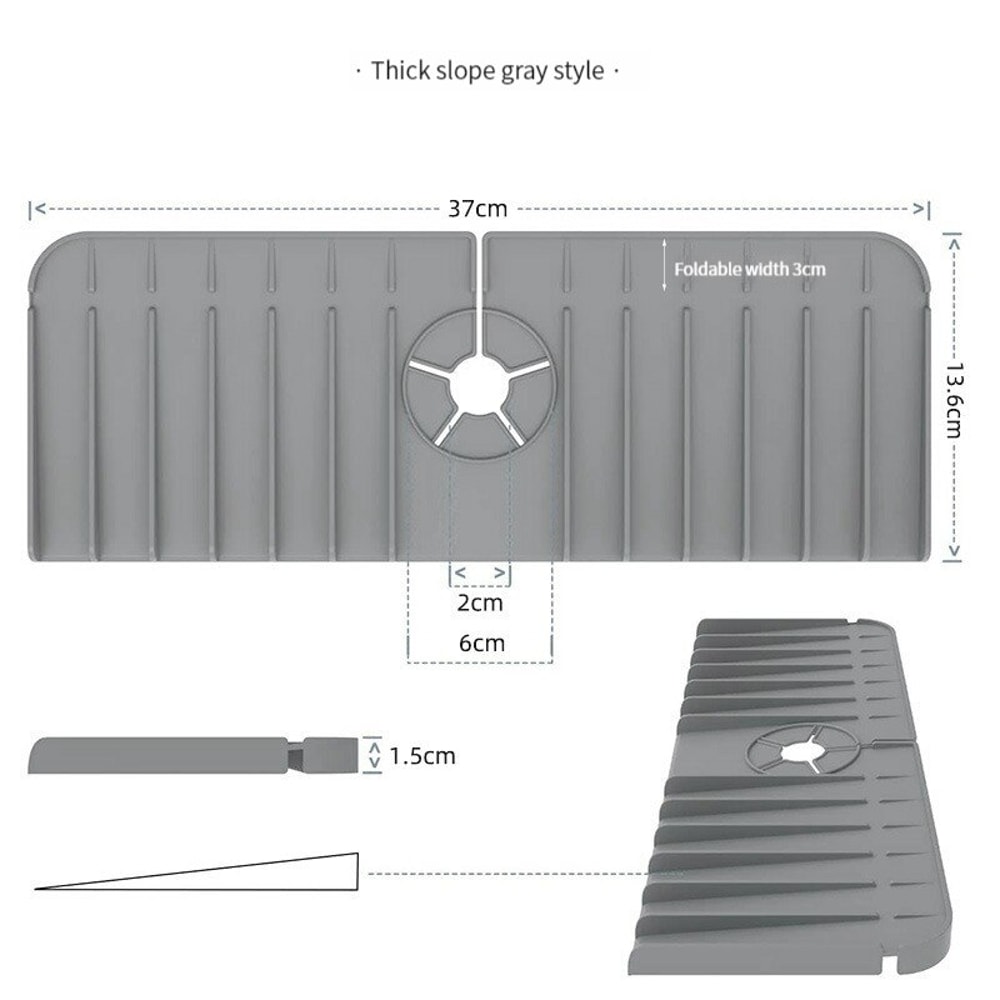 Silicone Faucet Mat Sink Splash Guard with Drain Holder Kitchen Drying Organizer