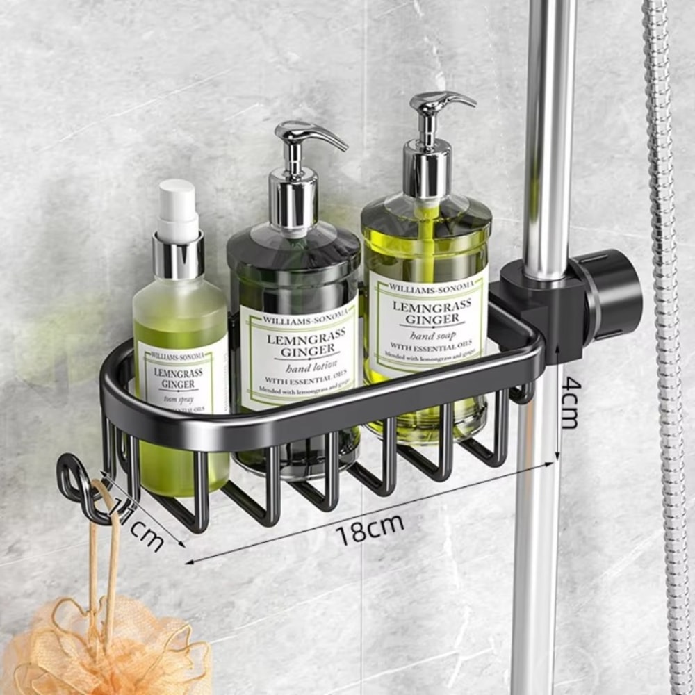 Aluminum Sink Faucet Rack Organizer with Sponge Holder and Soap Drainer Basket