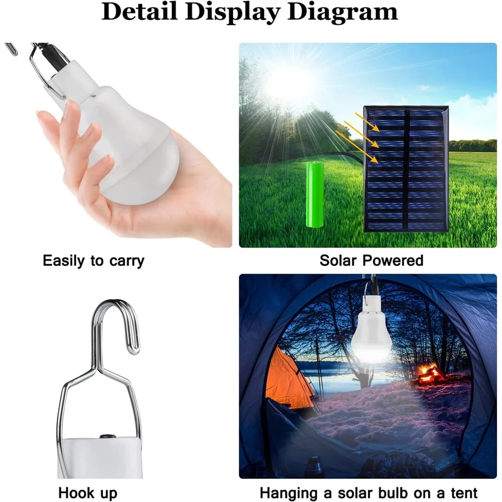 Solar Powered LED Camping Lamp Rechargeable Portable Light For Emergency Outdoor Use 0