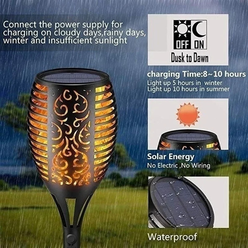 Solar Flame Torch Light Waterproof Outdoor Garden Flickering LED Lights For Yard Patio Path 0