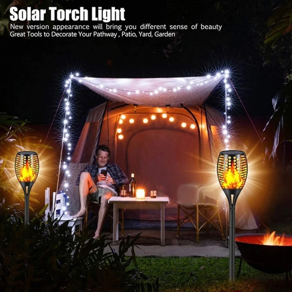 Solar Flame Torch Light Waterproof Outdoor Garden Flickering LED Lights For Yard Patio Path 4