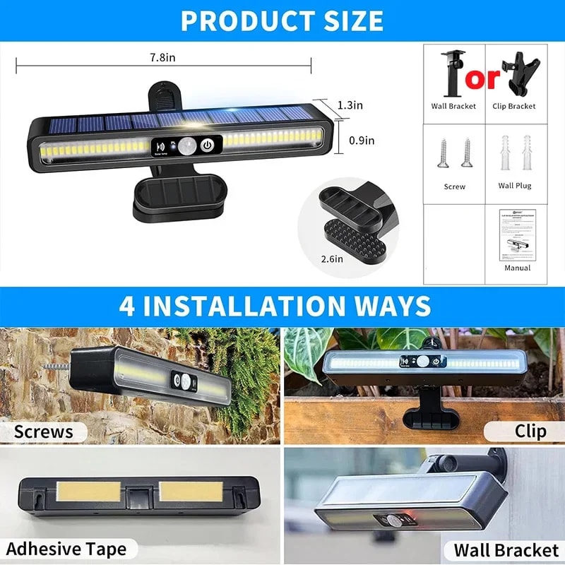 Clip On Solar Motion Light LED Waterproof Outdoor Security Lamp for Fence Yard Garage