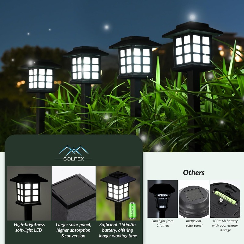 Solar Pathway Lights Pack Waterproof Outdoor Garden Lights for Yard Walkway Decor
