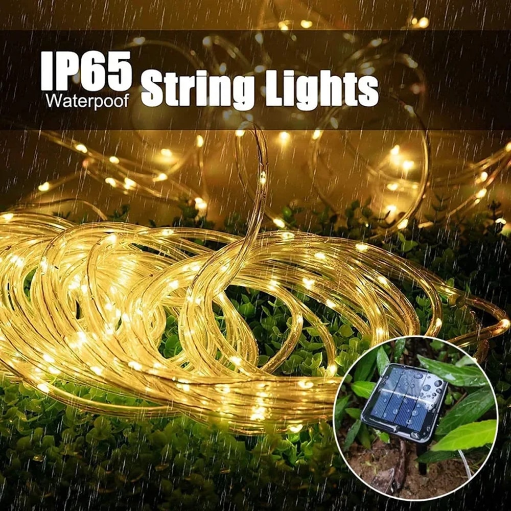 Solar LED Rope Fairy Lights Outdoor Waterproof Garden String Lights