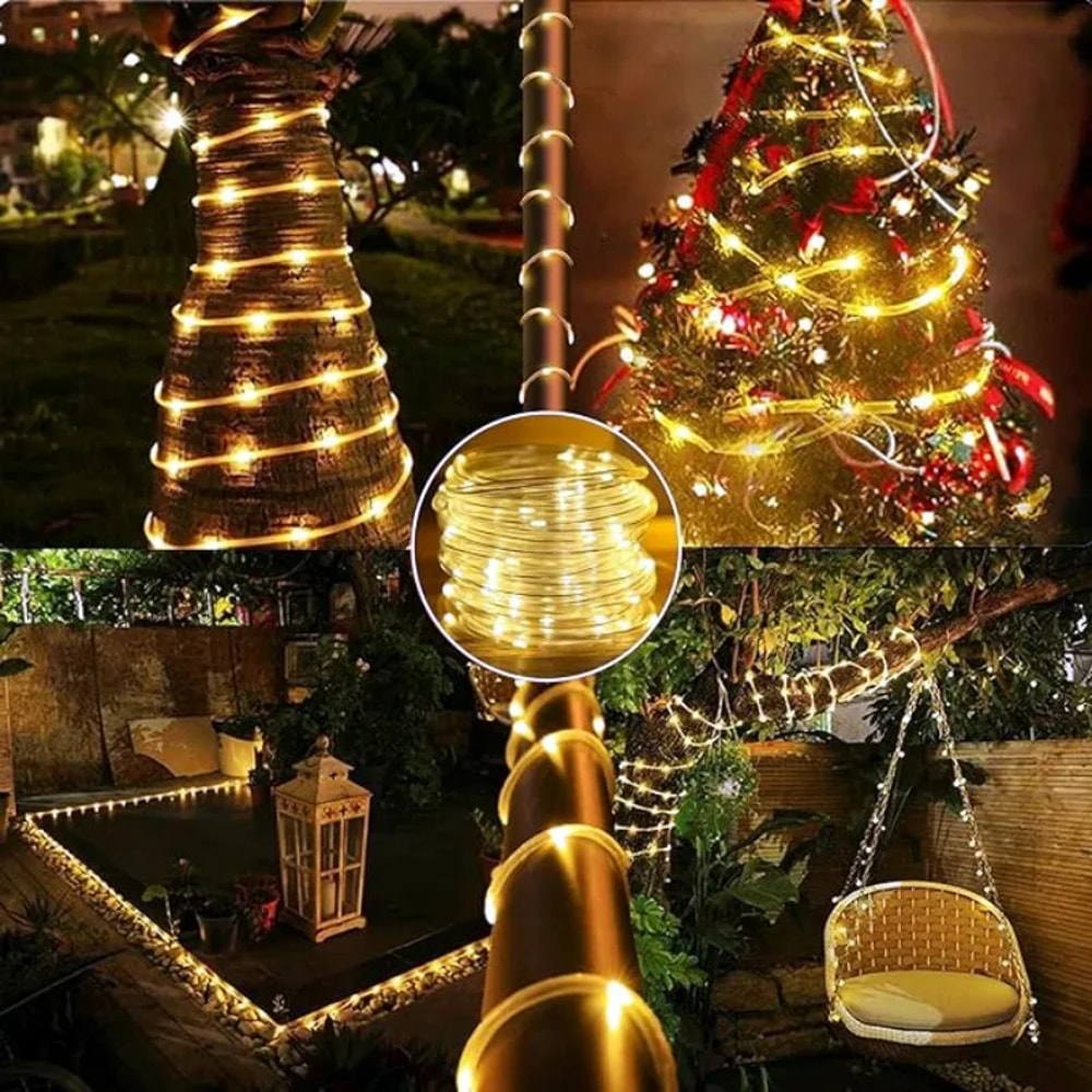 Solar LED Rope Fairy Lights Outdoor Waterproof Garden String Lights