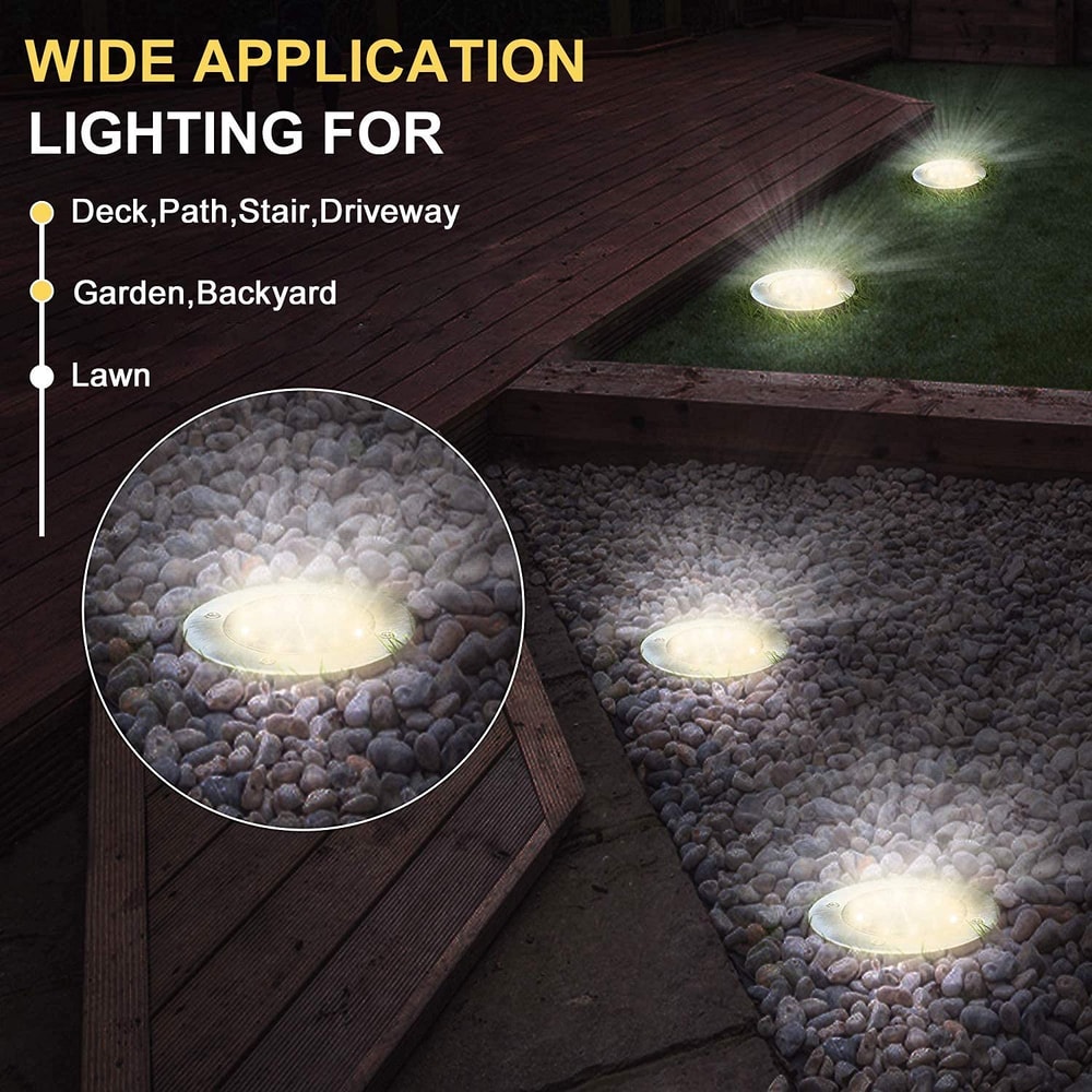 Solar Garden Disk Lights Waterproof InGround LED Pathway Lighting 5