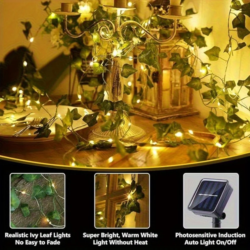 Solar Ivy Fairy Lights LED Outdoor Garden String Lights with Modes