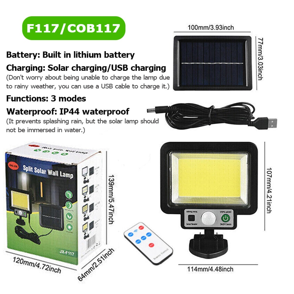 Solar Motion Sensor Wall Light with Remote LED Waterproof Outdoor Security Lamp