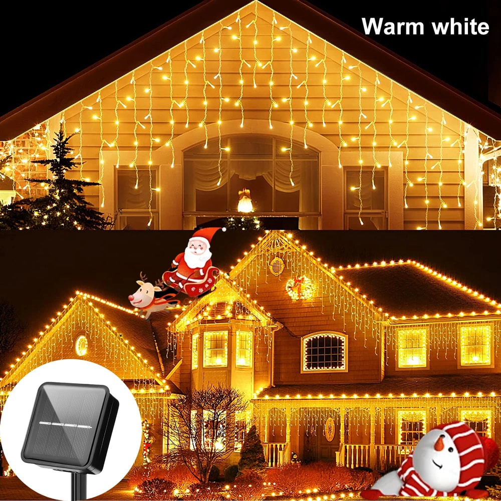 Solar Icicle Curtain Lights Outdoor Waterproof String Lights for Garden Christmas Party Decor