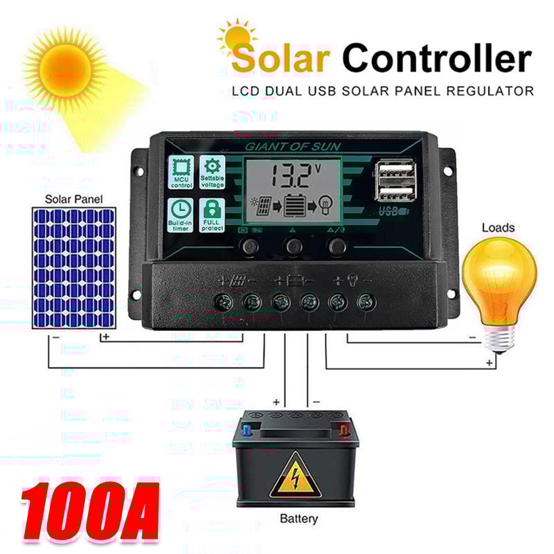 Smart PWM Solar Charge Controller With LCD Dual USB Fast Charging 5
