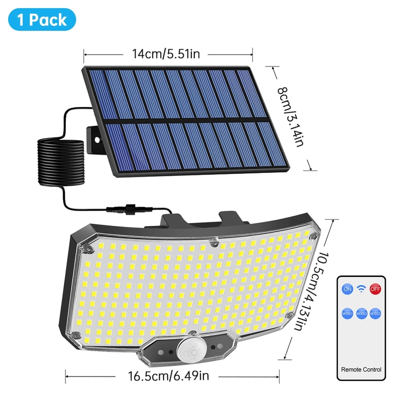 LED Solar Motion Sensor Light With Remote IP65 Waterproof Outdoor Security Flood Light 6