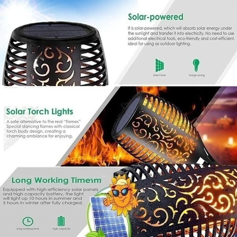 Solar Flame Torch Lights Waterproof Outdoor Garden Pathway Decor 2
