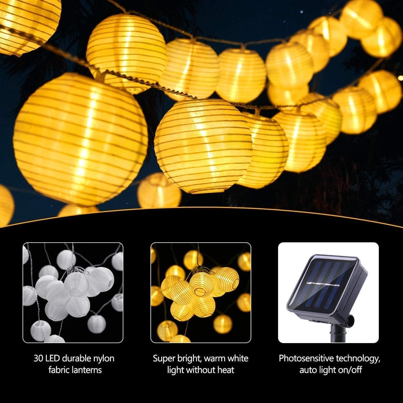 Solar Lantern String Lights Waterproof Outdoor Fairy Lights for Patio Garden Decor