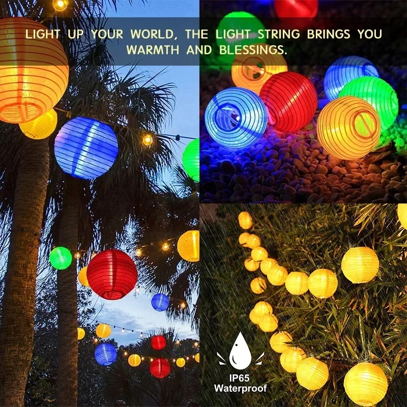 Solar Lantern String Lights Waterproof Outdoor Fairy Lights for Patio Garden Decor