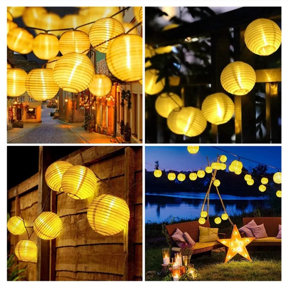 Solar Lantern String Lights Waterproof Outdoor Fairy Lights for Patio Garden Decor
