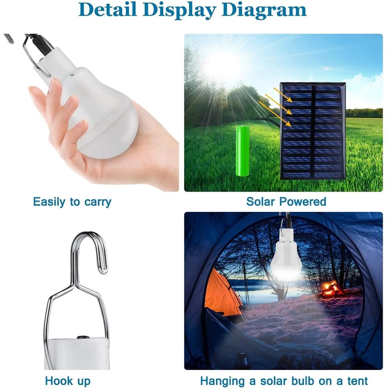 Solar LED Emergency Light Bulb Waterproof Portable Outdoor USB Rechargeable