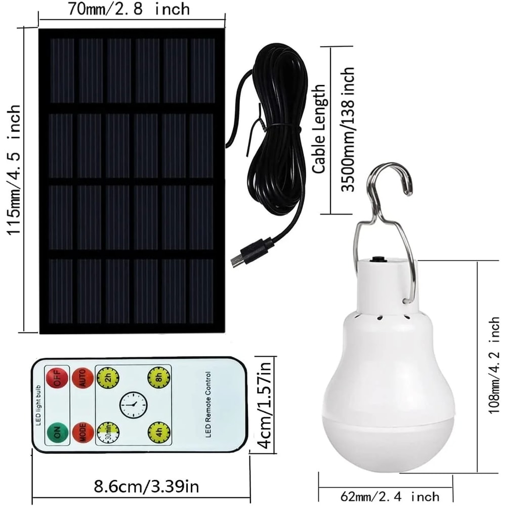 Solar LED Emergency Light Bulb Waterproof Portable Outdoor USB Rechargeable