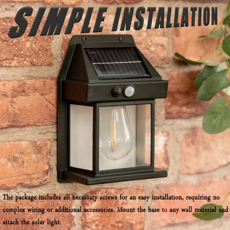 Solar Motion Sensor Wall Lantern with Retro Glow Outdoor Garden Light