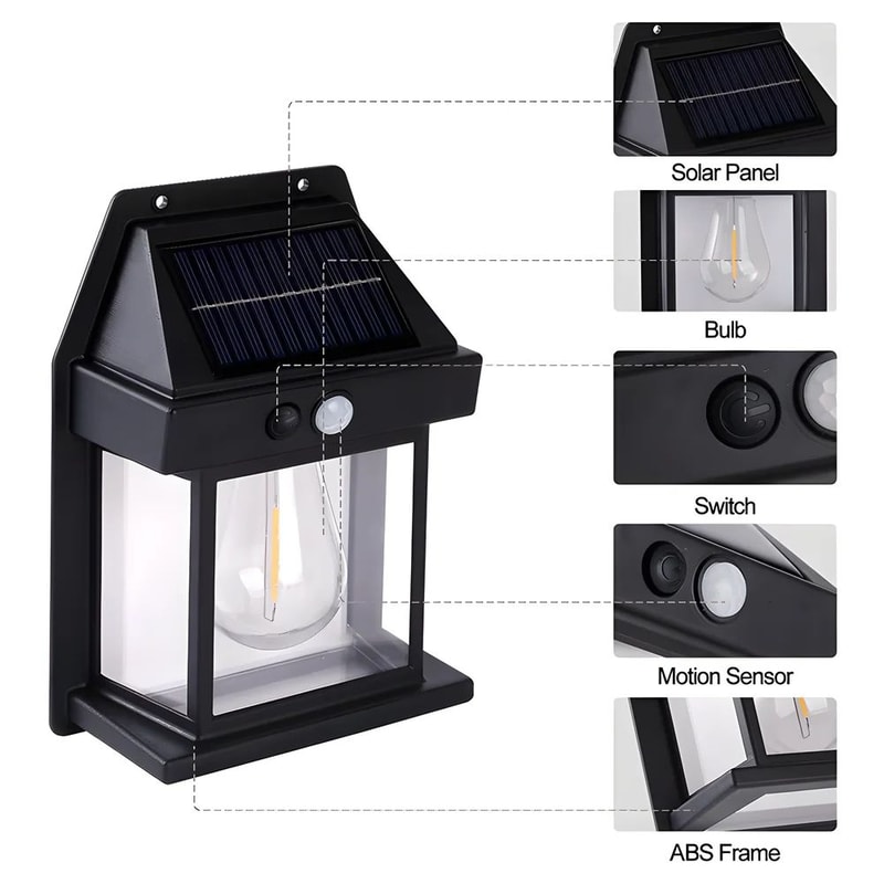 Solar Motion Sensor Wall Lantern with Retro Glow Outdoor Garden Light
