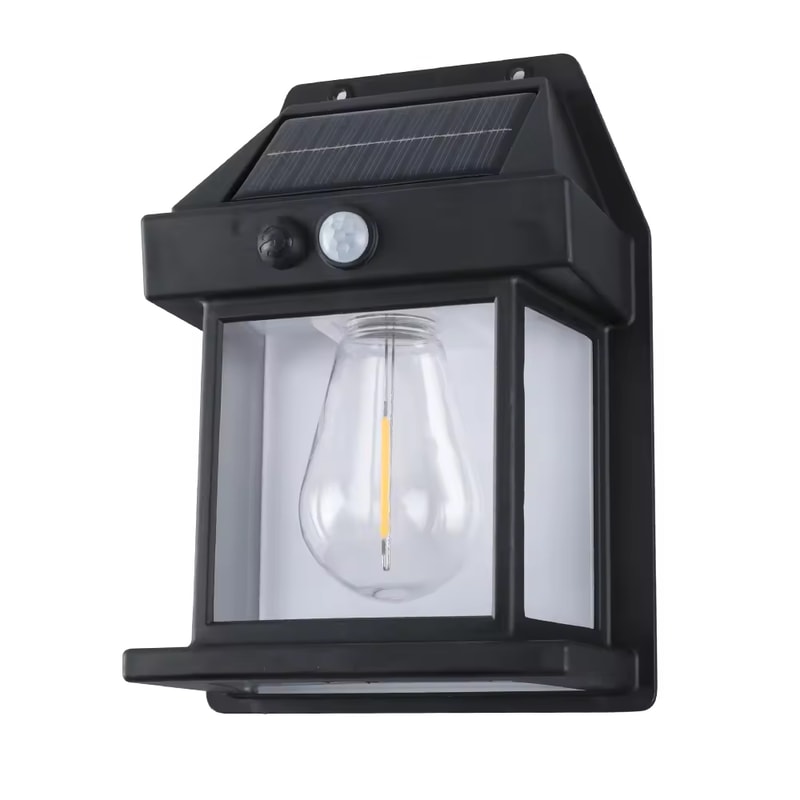Solar Motion Sensor Wall Lantern with Retro Glow Outdoor Garden Light