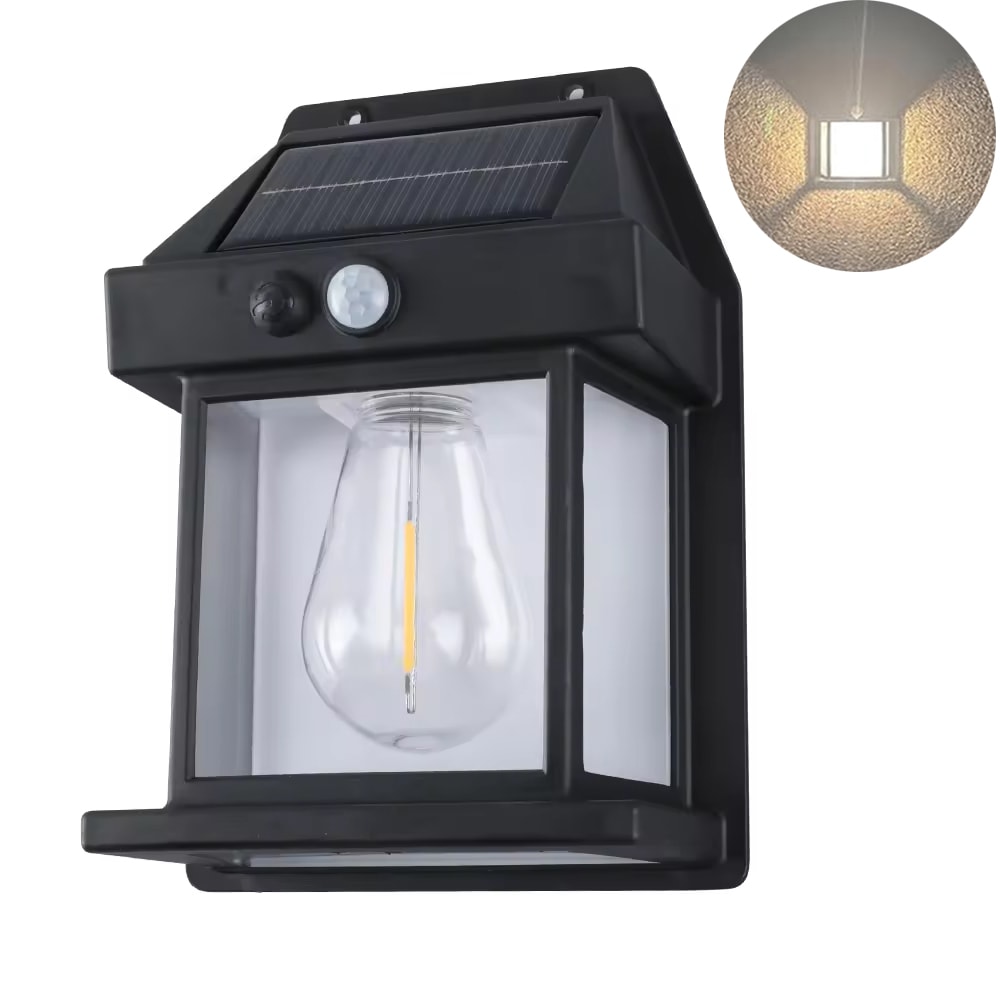 Solar Motion Sensor Wall Lantern with Retro Glow Outdoor Garden Light