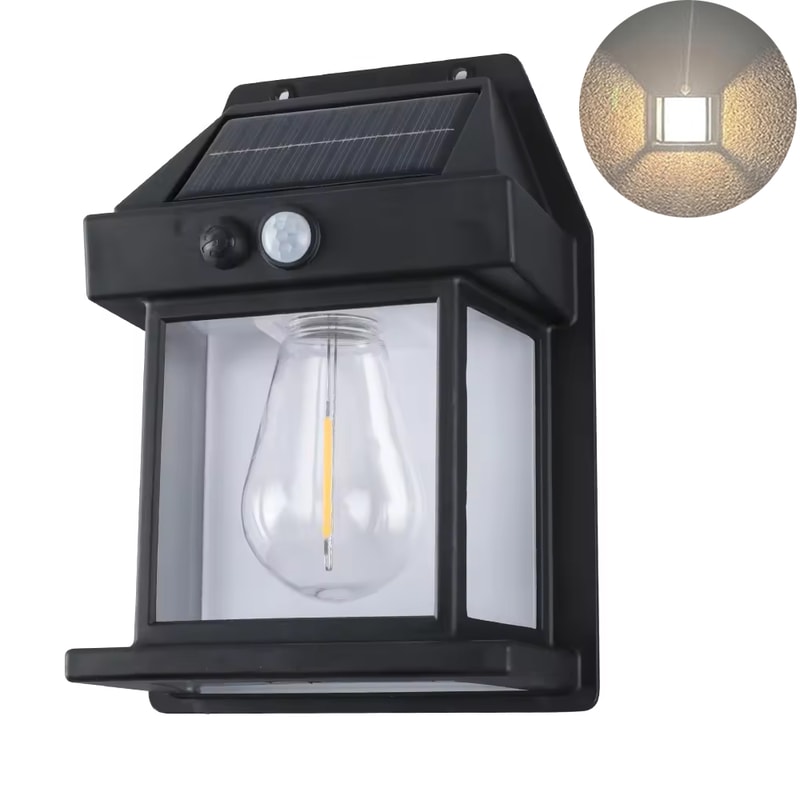 Solar Motion Sensor Wall Lantern with Retro Glow Outdoor Garden Light