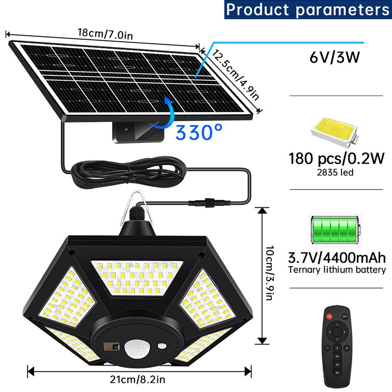 High Output Solar Shed Light LED Pendant with Remote for Indoor Outdoor Spaces