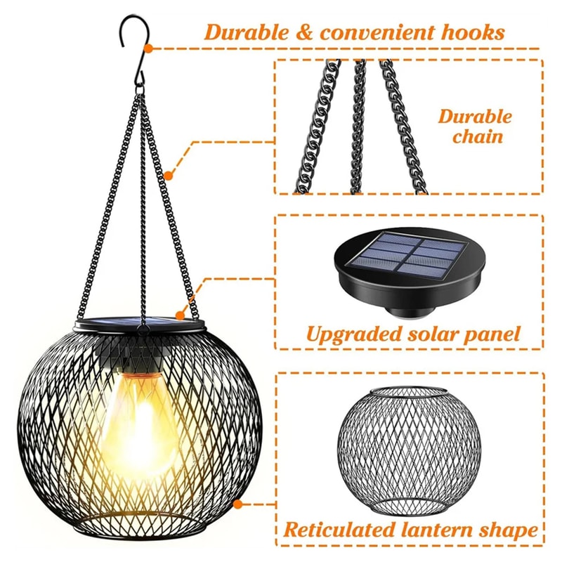 Solar Garden Lantern With Warm LED Glow Waterproof Outdoor Hanging Light 2