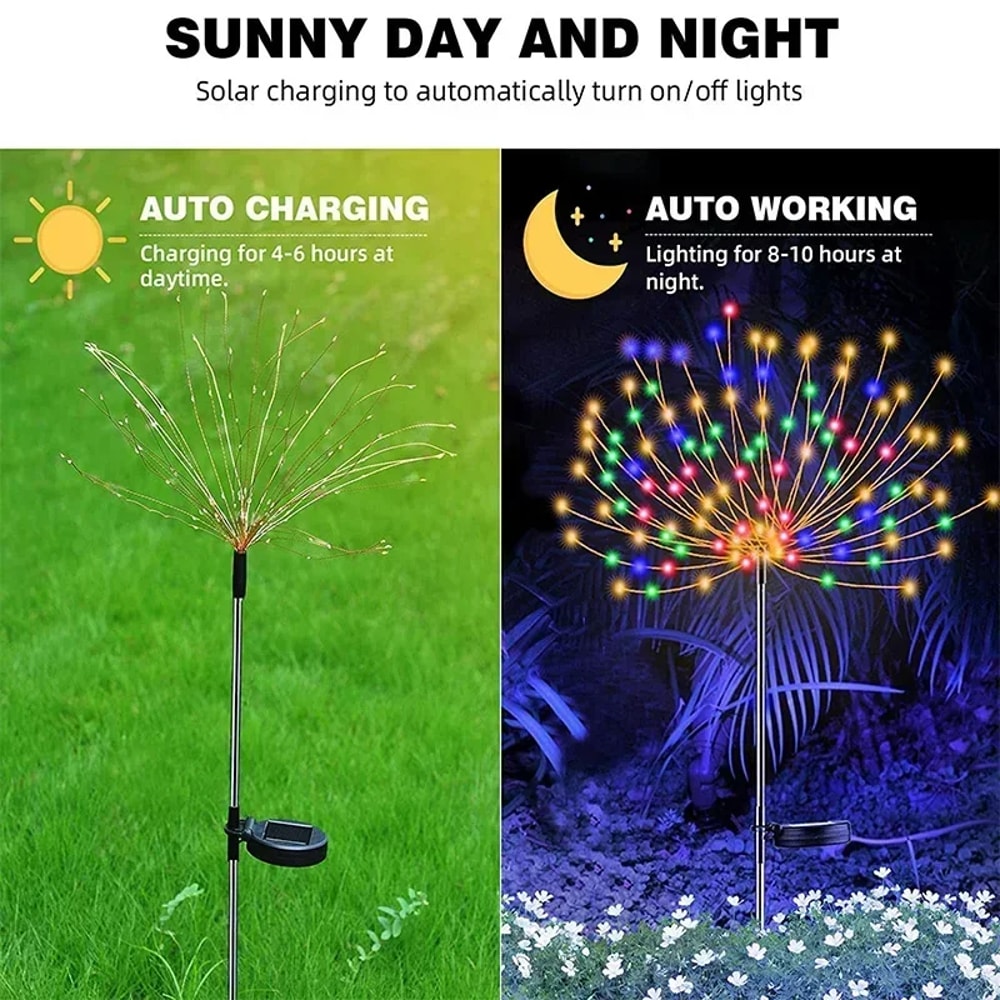 Solar Firework Fairy Lights Outdoor Garden Pathway LED Decor