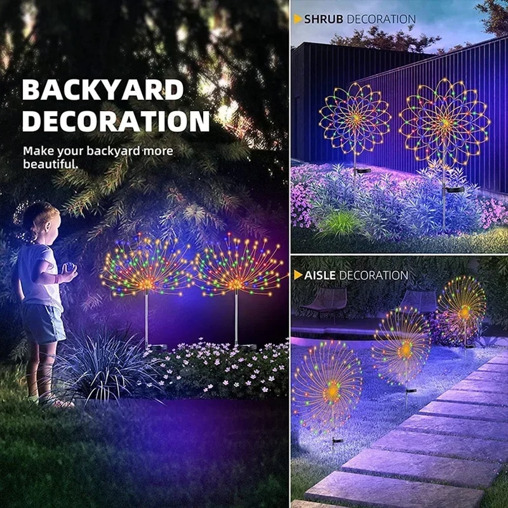 Solar Firework Fairy Lights Outdoor Garden Pathway LED Decor