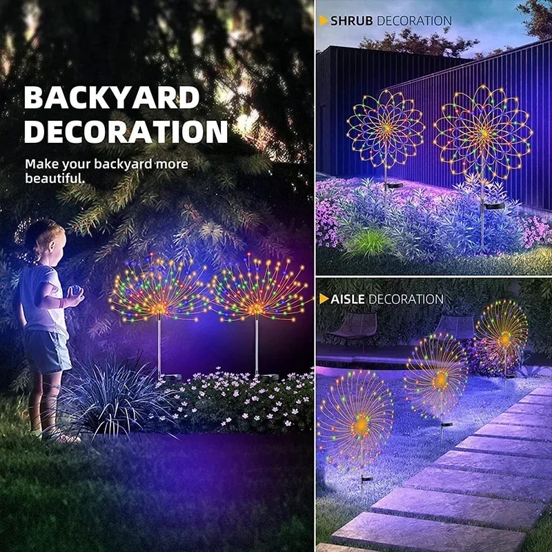 Solar Firework Fairy Lights Outdoor Garden Pathway LED Decor