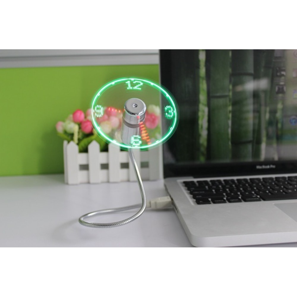 Mini USB Fan with Clock Display Flexible LED USB Fan for Desk Cooling and Time Display