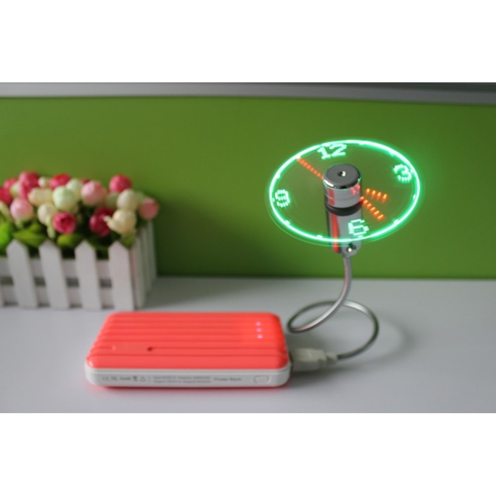 Mini USB Fan with Clock Display Flexible LED USB Fan for Desk Cooling and Time Display