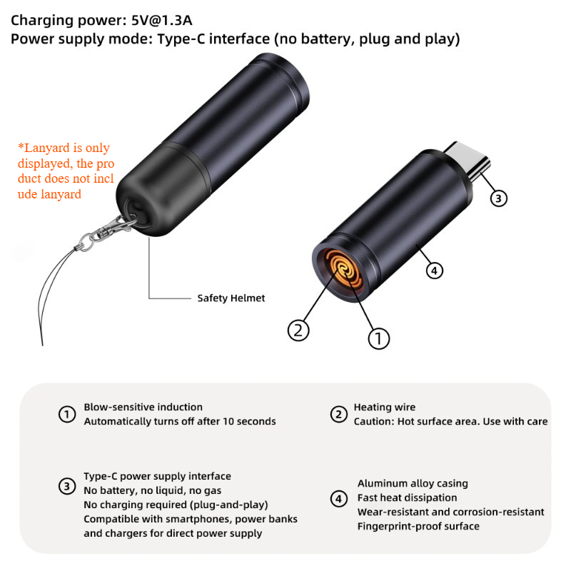 USB Rechargeable Windproof Electric Lighter With Blow Sensor For Outdoor Camping 5