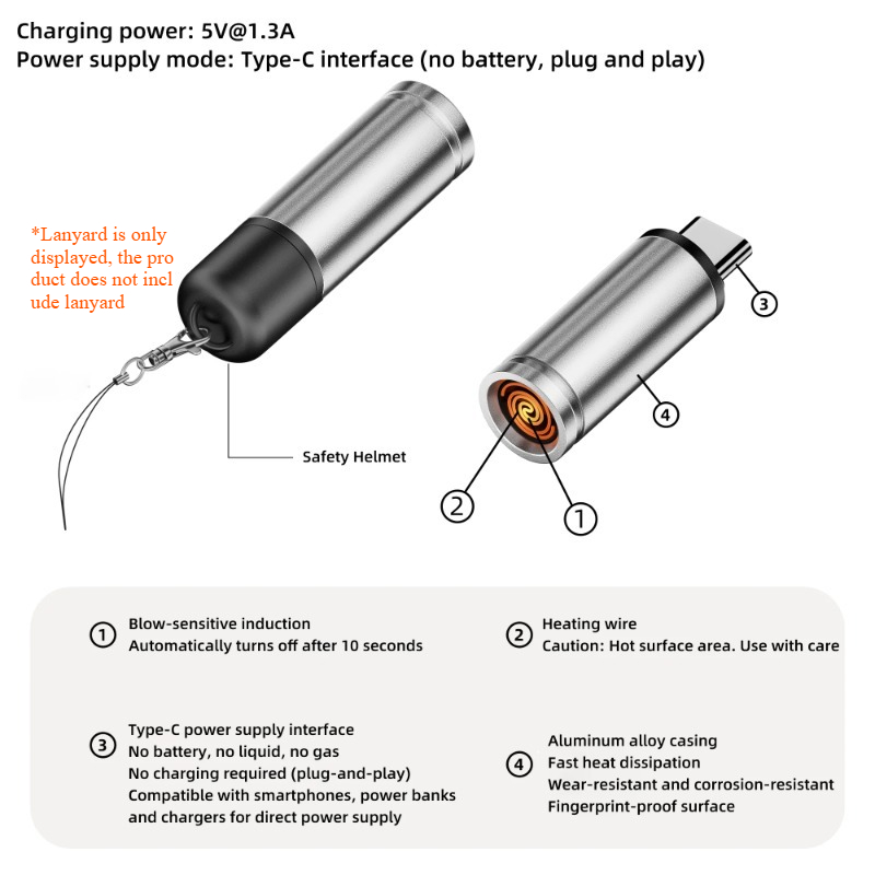 USB Rechargeable Windproof Electric Lighter With Blow Sensor For Outdoor Camping 8