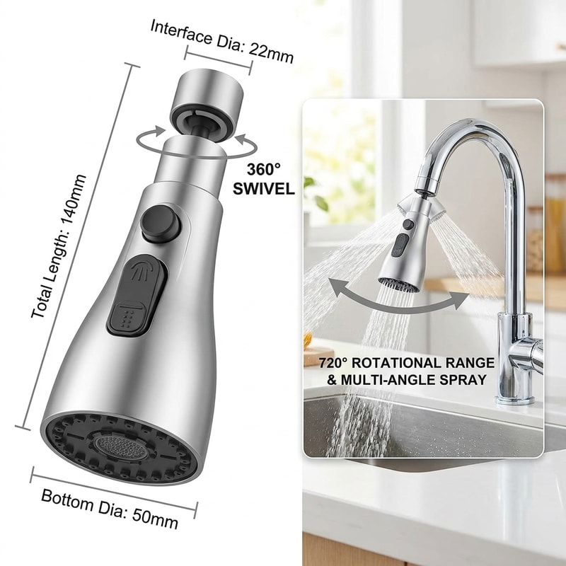 Rotating Faucet Extender with Splash Filter Aerator for Kitchen Sink