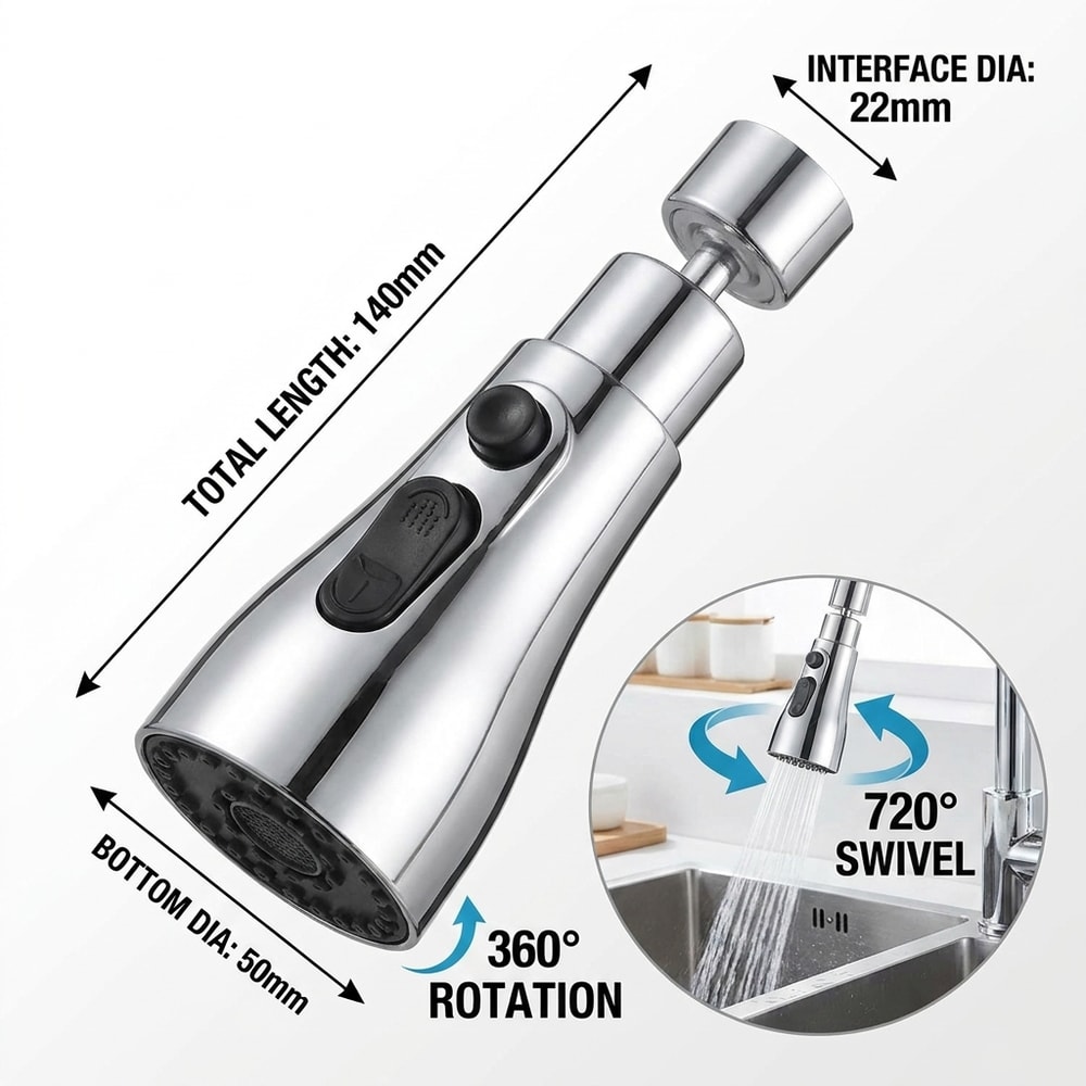 Rotating Faucet Extender with Splash Filter Aerator for Kitchen Sink