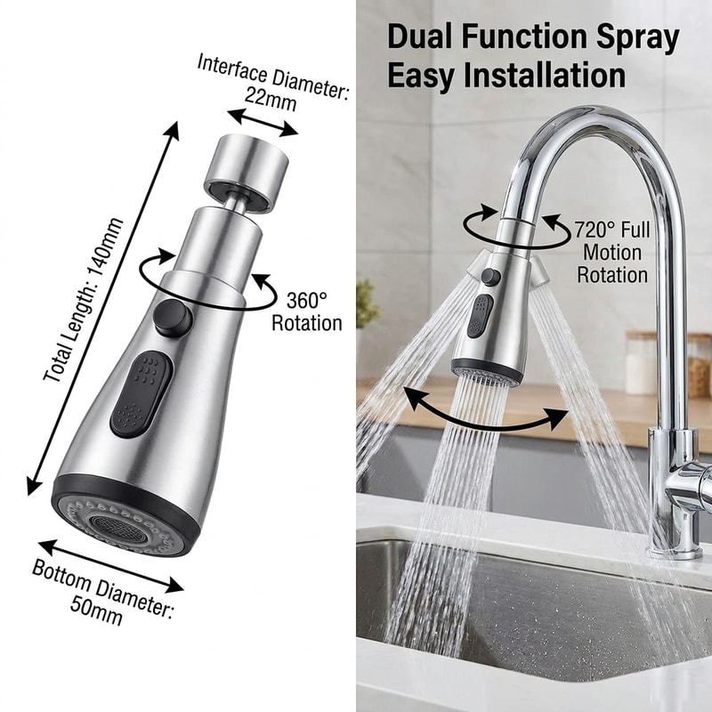 Rotating Faucet Extender with Splash Filter Aerator for Kitchen Sink