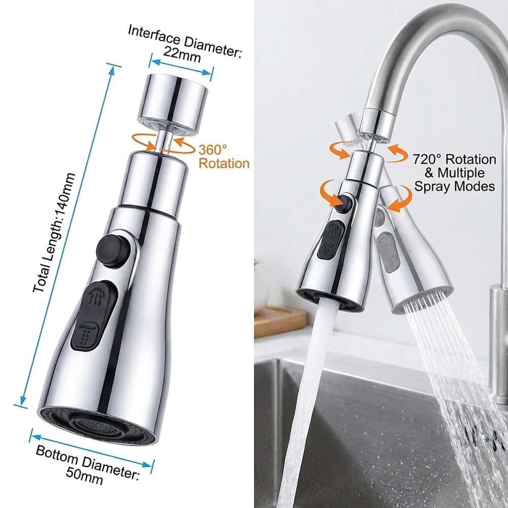 Rotating Faucet Extender with Splash Filter Aerator for Kitchen Sink