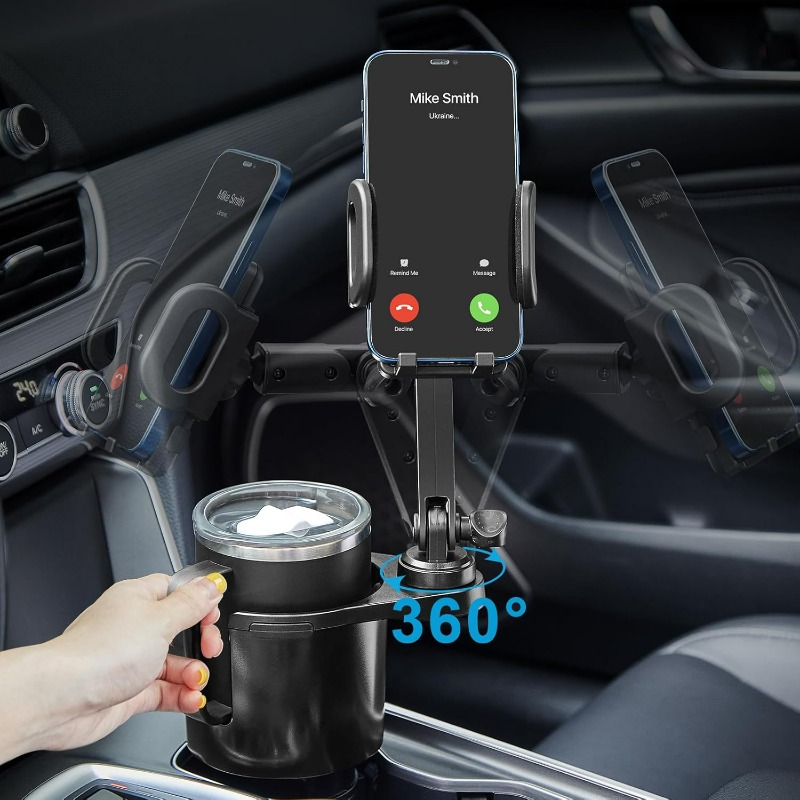 Cup Holder Phone Mount for Car Rotating Long Arm Adjustable Smartphone Holder