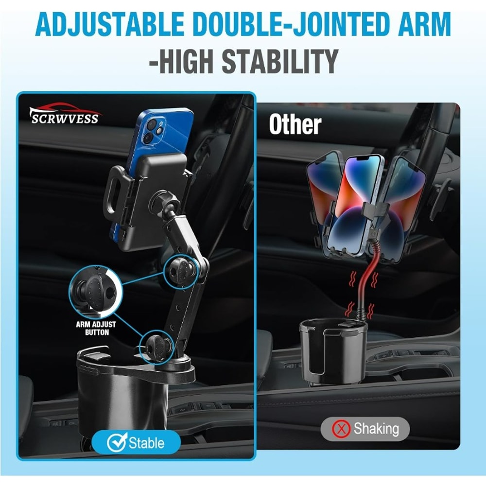 Cup Holder Phone Mount for Car Rotating Long Arm Adjustable Smartphone Holder